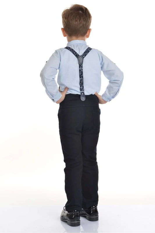 Mnk Boy's Blue Oxford Shirt Long Trousers 4 Pieces Suit