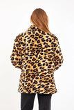 By Gecce Womn's Four Button Plush Lined Leopard Patterned Coat