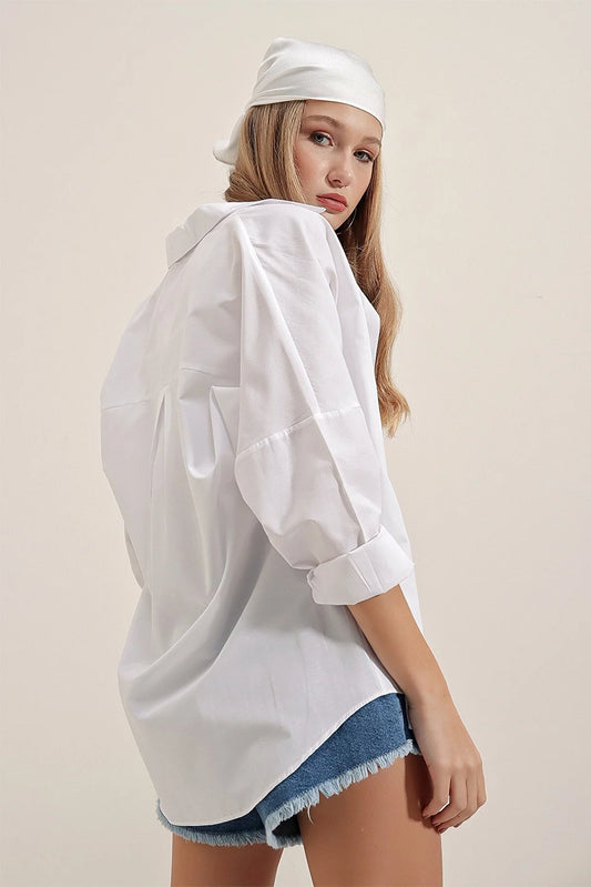 Bigdart Women's White Oversize Long Basic Shirt