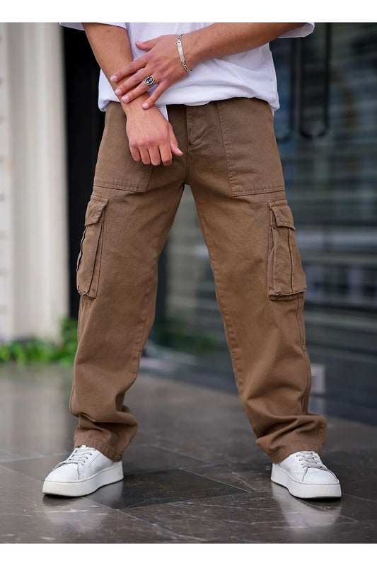 Tarz Cool Men's Coffee Cargo Pocket Baggy Pants