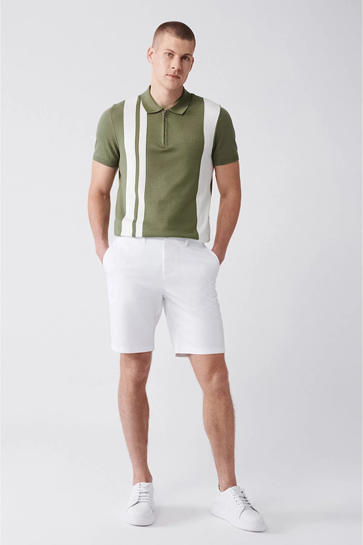 Avva Men's White Dobby Chino Canvas Shorts