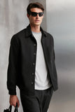 Grimelange Men's Black Regular Fit Thick Stitching Fabric Jacket