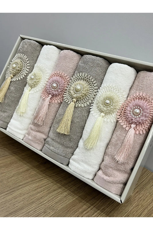 Ayhan Home Kitchen Set of 6 30x50 Cm with Tassels Towels