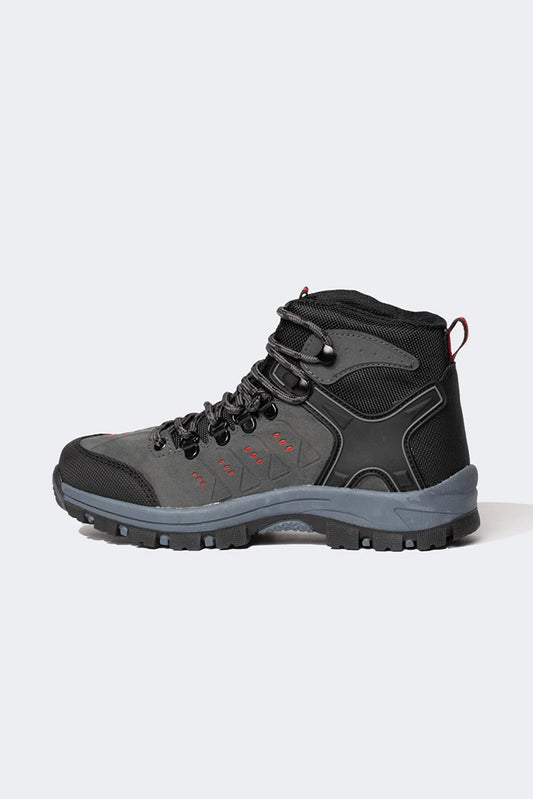 Defacto Boy's Anthracite Serrated Sole Faux Leather Trekking Boots