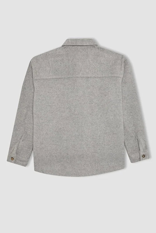Defacto Boy's Grey Oversize Fit Wool Look Long Sleeve Shirt
