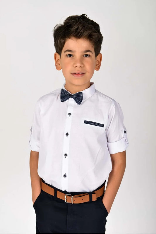Mnk Boy's White Oxford Shirt 4 Pieces Suit
