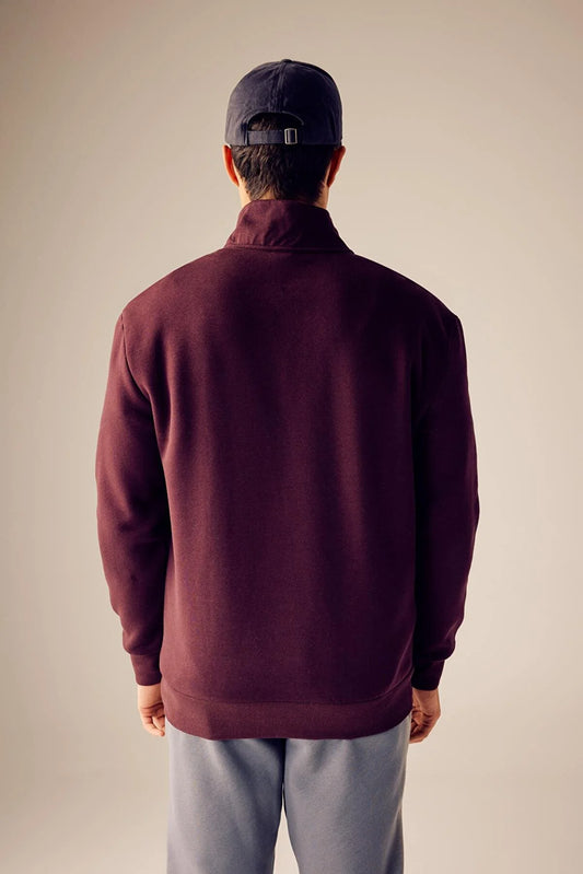Defacto Men's Bordo Comfort Fit Zippered High Collar Sweatshirt
