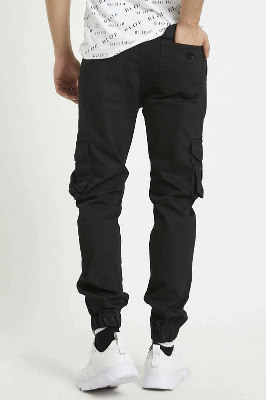 Tarz Cool Men's Black Cargo Jogger Elastic Legs Pants