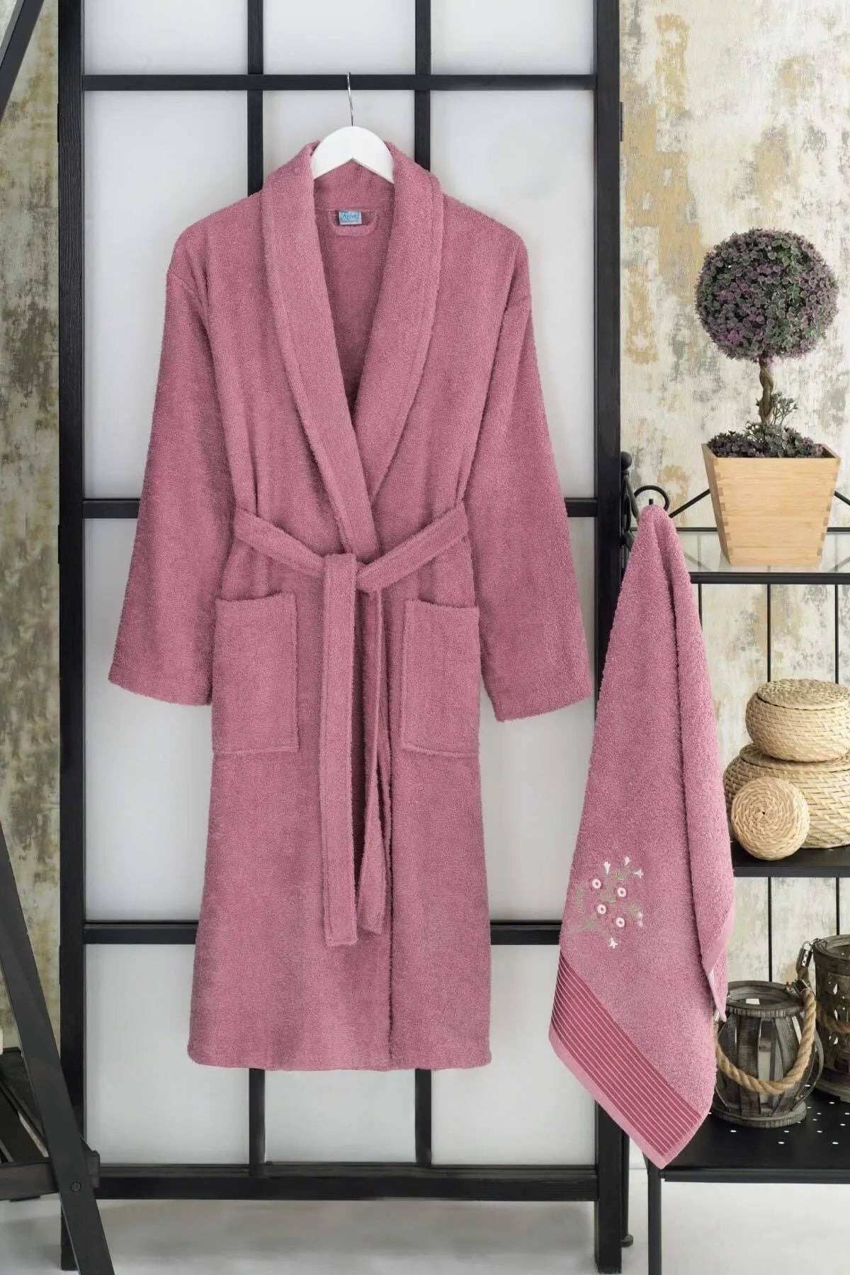 Elmira Textile Women's Plum Cotton Towel Bathroom Bathrobe