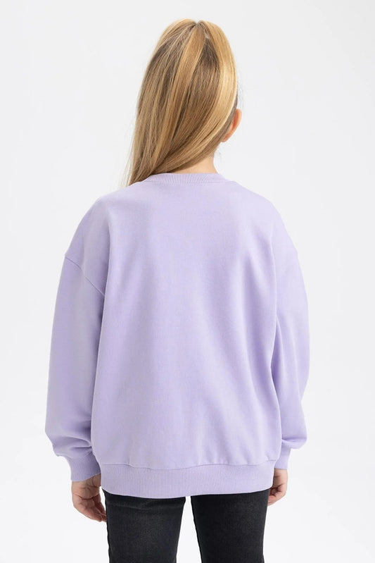 Defacto Girl's Purple Child Relax Fit Crew Neck Sweatshirt