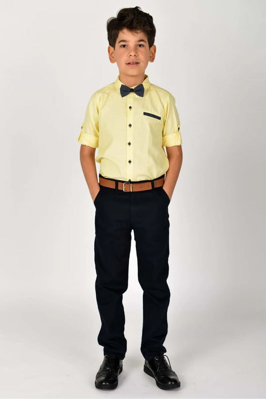 Mnk Boy's Yellow Oxford Shirt 4 Pieces Suit