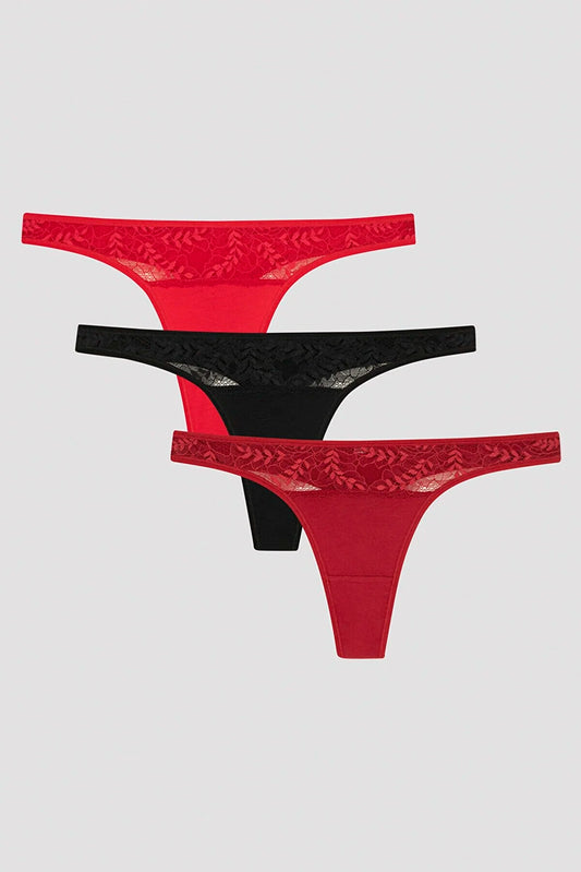 Penti Women's Multicolored Red Haze Lacy Detail 3-Piece Thong Panties