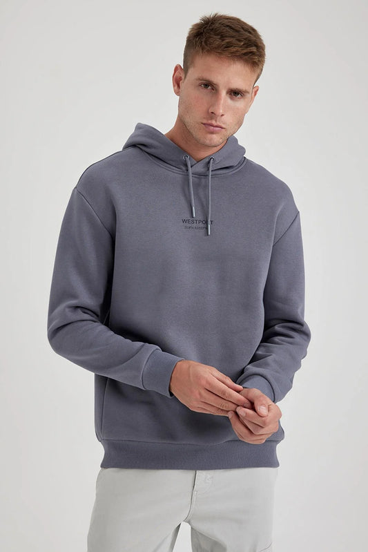 Defacto Men's Grey Relax Fit Hooded Sweatshirt