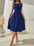 Solid A-Line Pearl Beading Strap Dress