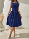 Solid A-Line Pearl Beading Strap Dress