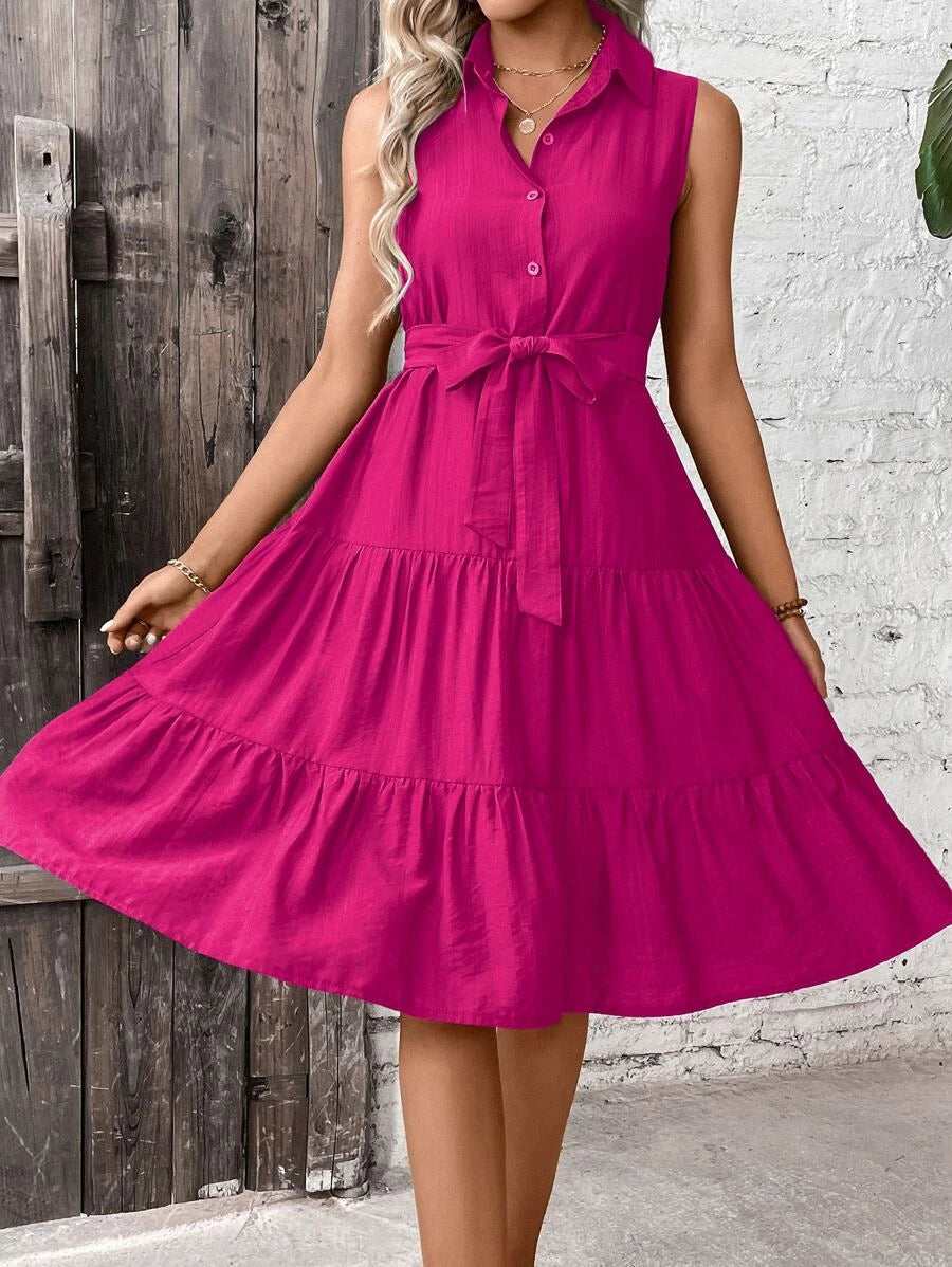 Belted Ruffle Hem Shirt Dress