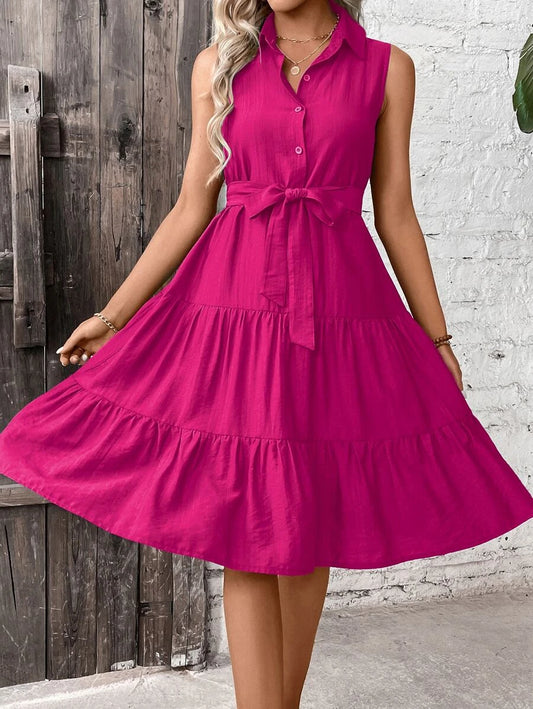 Belted Ruffle Hem Shirt Dress