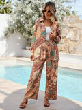 Vcay Women's Print Shirt & Wide Leg Pants Sets