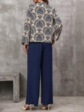 Lune Women's Print All Over Lantern Sleeve Blouse & Belt Wide Leg Pants Sets