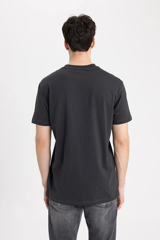 Defacto Men's Black Slim Fit Crew Neck Printed Short Sleeve T-Shirt