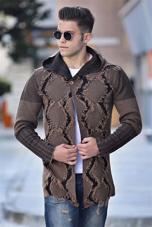 Madmext Men's Camel  Knitted Detailed Cardigan