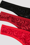 Penti Women's Multicolored Red Haze Lacy Detail 3-Piece Thong Panties