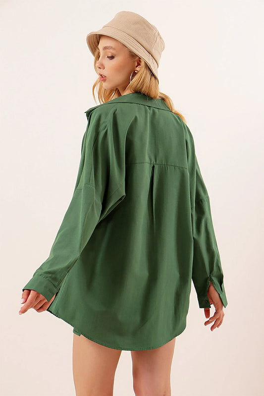 Bigdart Women's Green Oversize Long Basic Shirt
