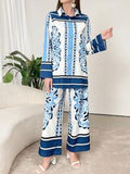 Mulvari Women's Print Long Sleeve Shirt and Pants Sets