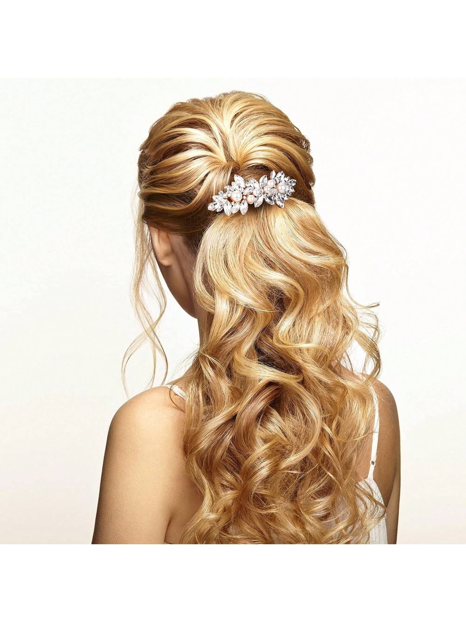Caprilite Set Of 5 Gold Bling Crystal Bridal Hair Clip Slides – Wedding Hair Accessories