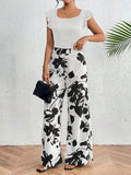 Lune Women's Square Neck Top With Sleeve And Floral Printed Pants Sets