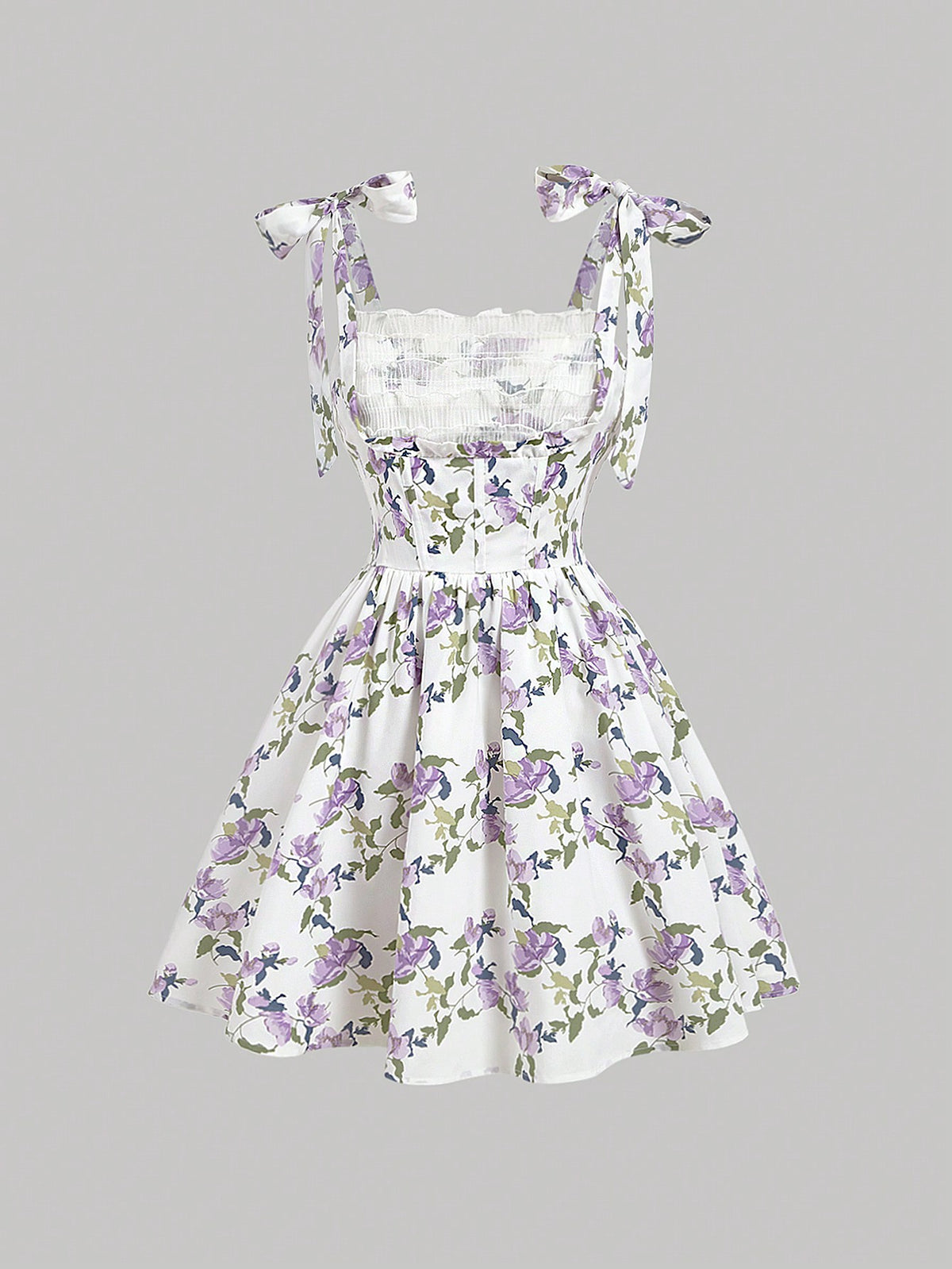 SHEIN MOD Women's Summer Party Elegant Floral Dress In White & Purple Loyabi SHEIN MOD Women's Summer Party Elegant Floral Dress In White & Purple Loyabi