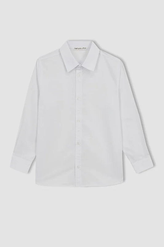 Defacto Boy's White Linen Look Long Sleeve School Shirt