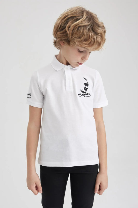 Defacto Boy's White Ataturk Printed Short Sleeve Cotton T-Shirt