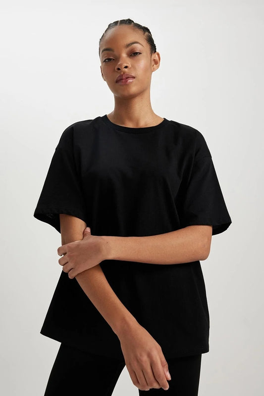 Defacto Women's Black Fit Oversize 100% Cotton T-Shirt