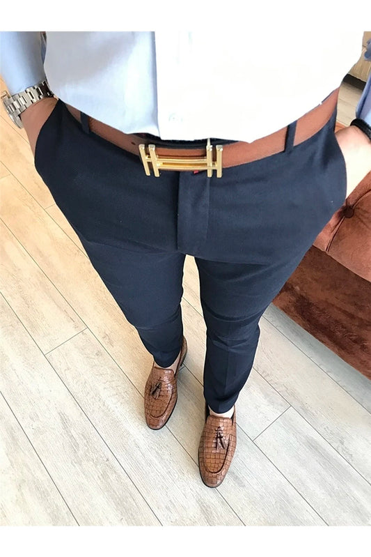 Tarz Cool Men's Navy Blue Italian Cut Slim Fit Seasonal Fabric Pants