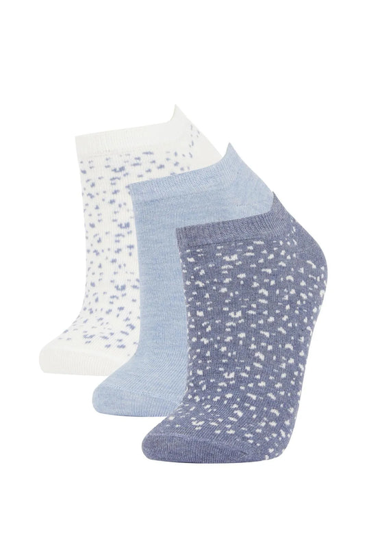 Defacto Women's Leopard Patterned 3-Piece Cotton Booties Socks
