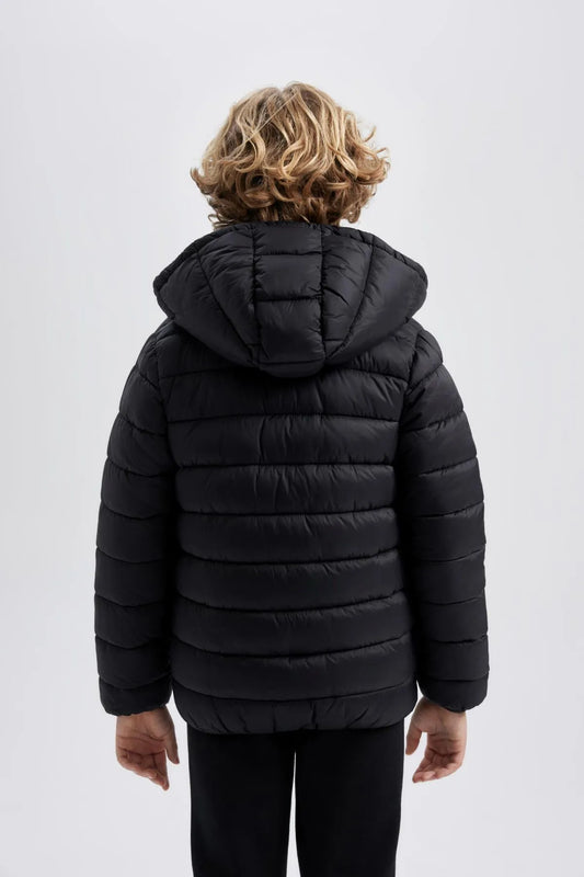 Defacto Boy's Black Repellent Hooded Coat