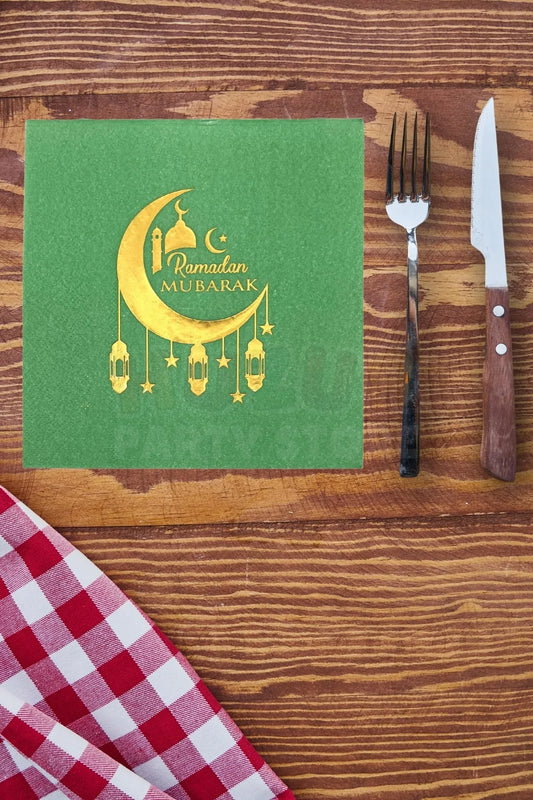 Huzur Party Store Ramadan Mubarak Green Gold Gilded Napkin 16pcs Ramadan Decoration