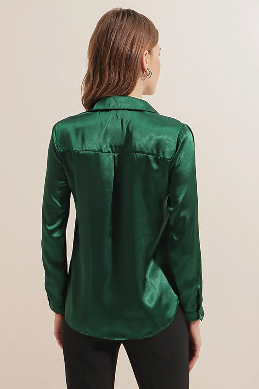 Bigdart Women's Green Lightly Flowing Satin Shirt