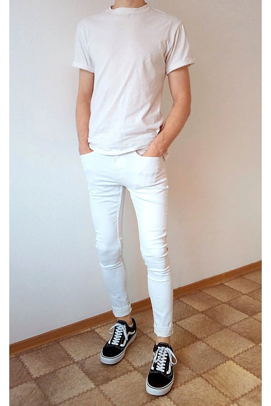 Tarz Cool Men's White Denim Slim Fit Pants