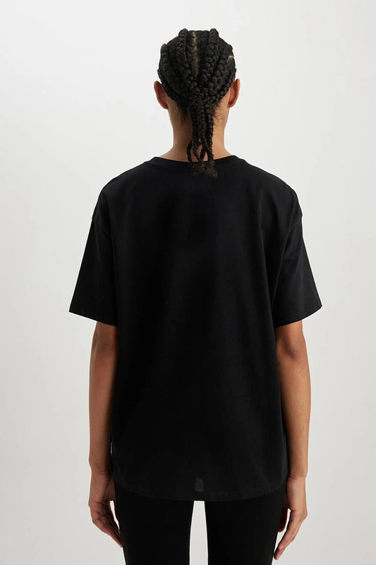 Defacto Women's Black Fit Oversize 100% Cotton T-Shirt