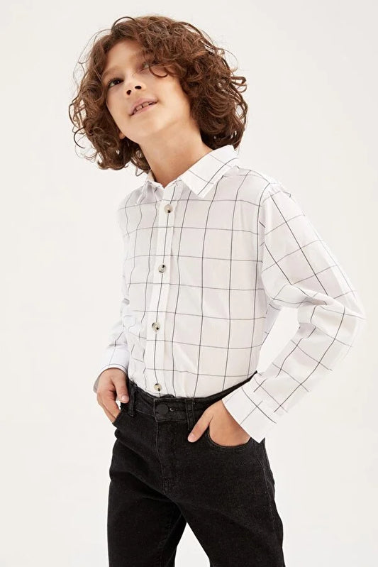 Defacto Boy's White Regular Fit Poplin Long Sleeve Shirt