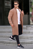 Madmext Men's Camel Stand Collar Long Knitwear Cardigan