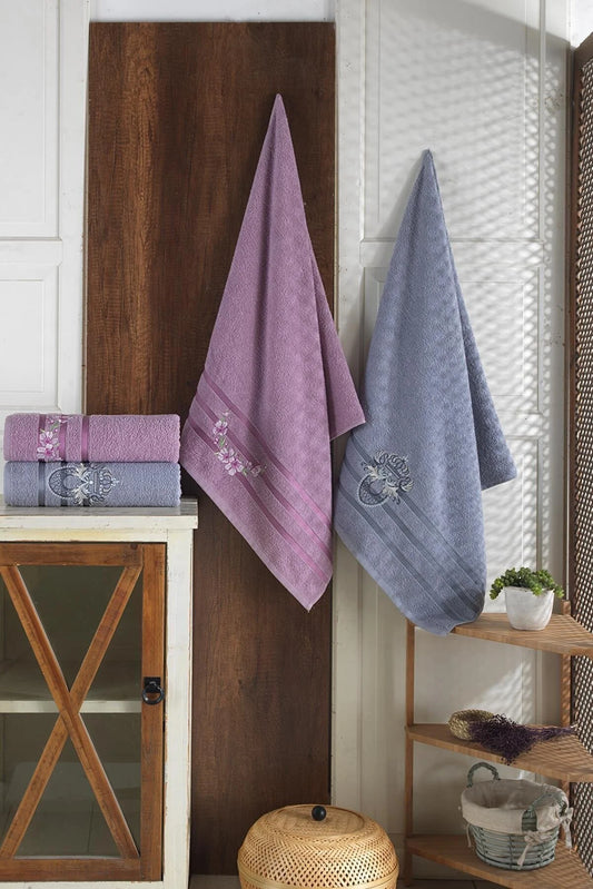 Zeynep Tekstil Bathroom 2-Piece Embroidered Bath Towel Set