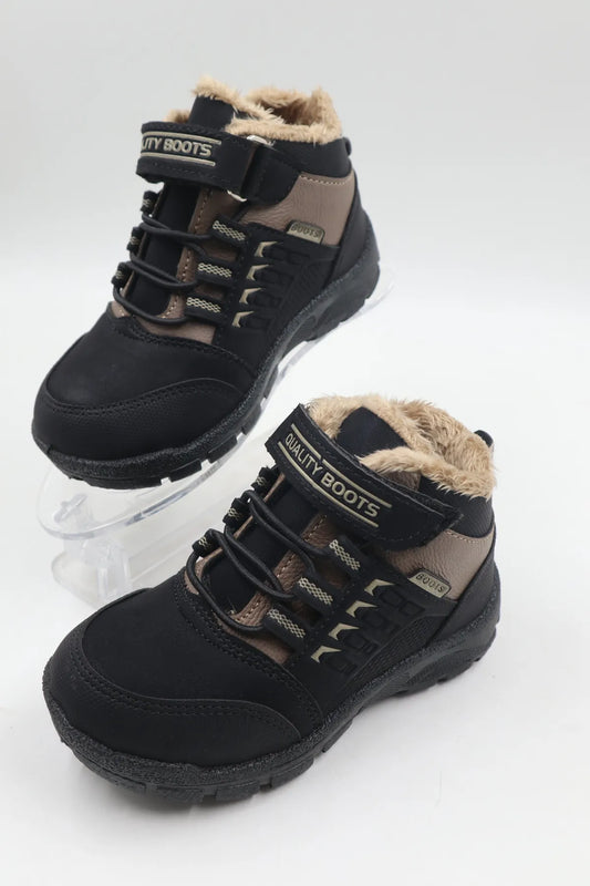 Nazenintasarımlar Boy's Black Mink Woolen Cold Resistant Winter Daily Boots