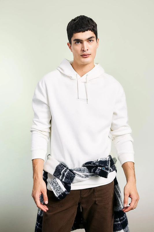 Defacto Men's White  Relax Fit Hooded Sweatshirt