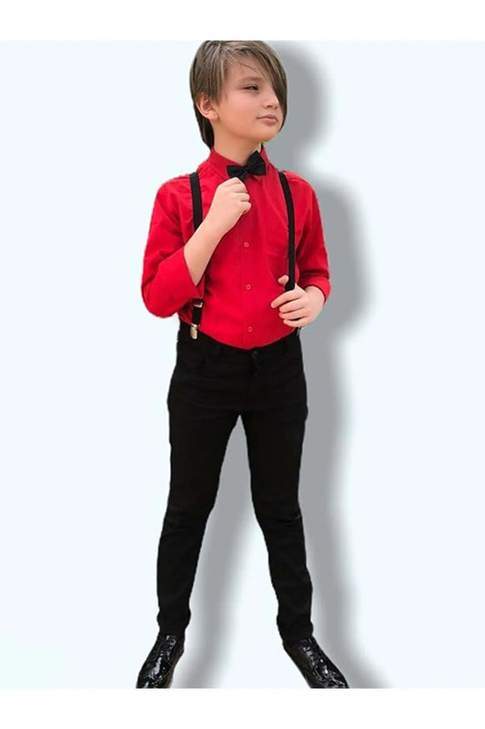 Mnk Boy's Strappy Red Shirt Suit