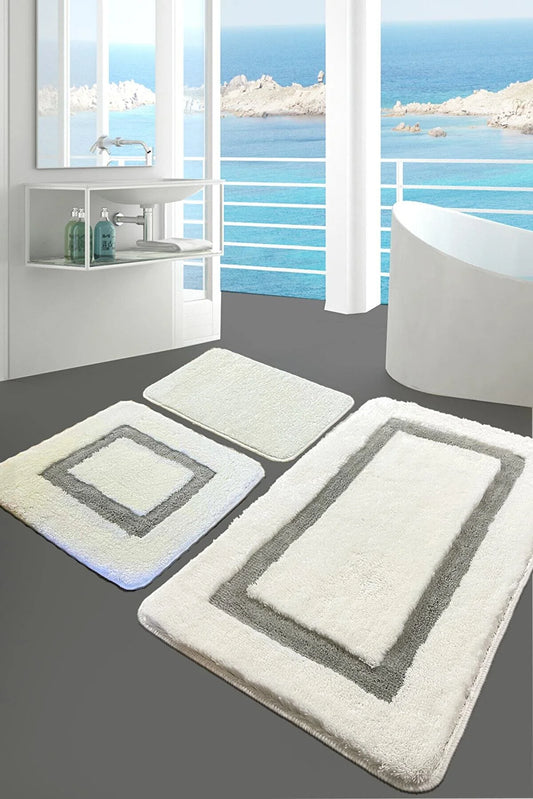 Chandler Home Bathroom Gray Set of 3 Washable Non-Slip Base Bath Mat