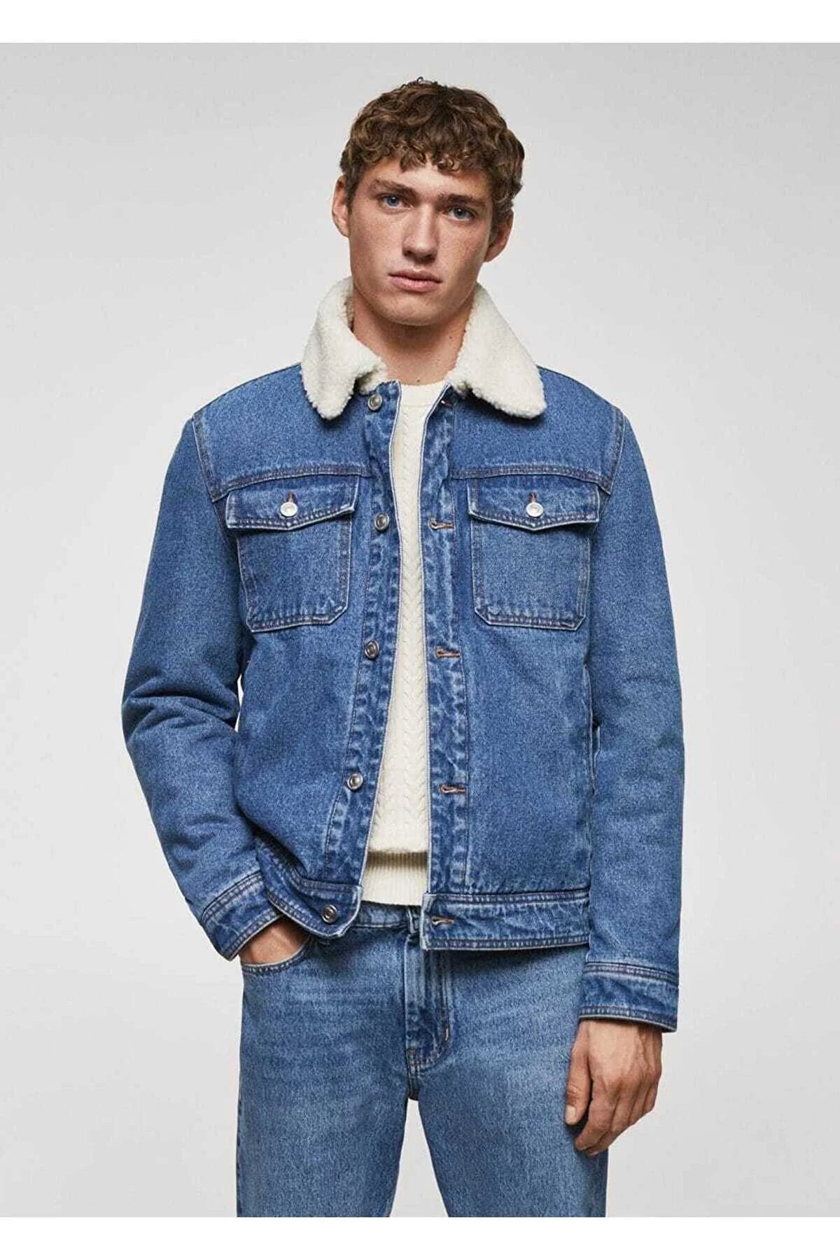 Mango Men's Furry Denim Jacket