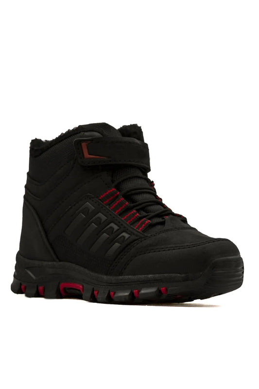 Letao Boy's Black Red Cold Resistant Zippered Fur Trekking Boots